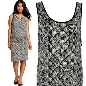 Liz Lange Maternity Black & Cream Geo Ruched Tank Dress (XL) Soft Jersey Knit